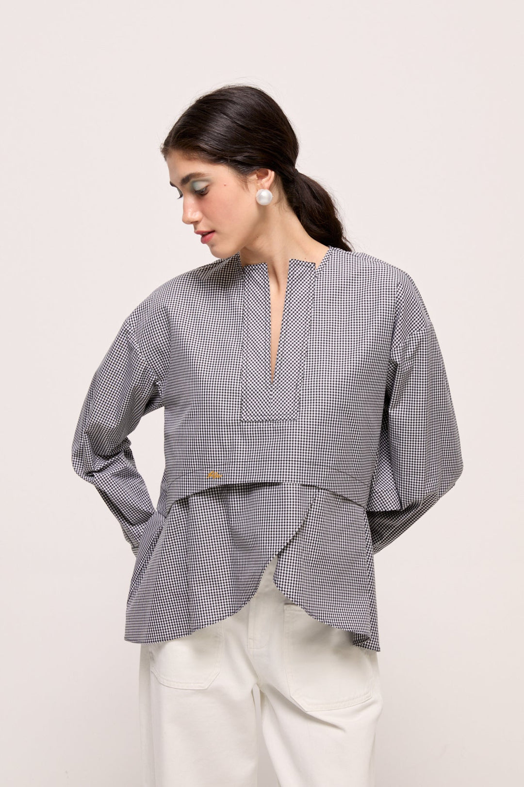 TIANY - TOP - BLACK WHITE PLAID