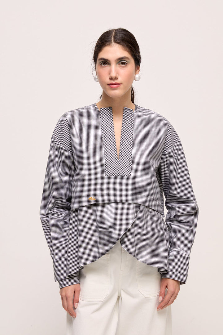 TIANY - TOP - BLACK WHITE PLAID