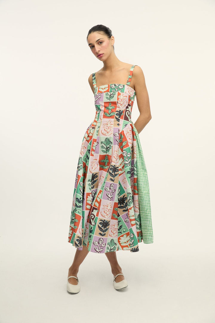 TETE PUZZLE - COLORFUL LONG LENGTH DRESS WITH FLOWING SKIRT - MIX PATTERN