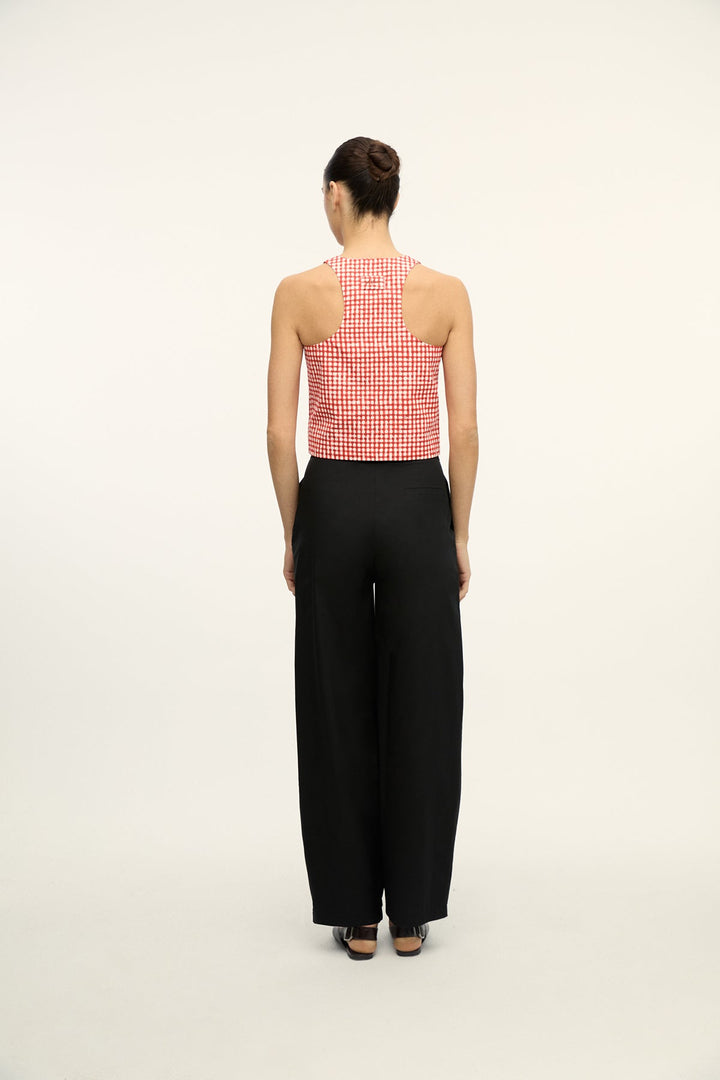 JUAN - CREW NECKLINE ASYMMETRIC CUT OUT DETAILED VEST - RED PLAID