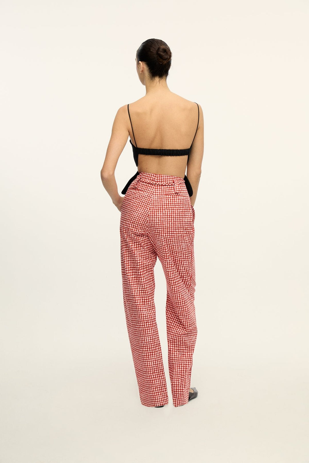 RODRIGO VICHY - HIGH WAISTED PLEATED PANTS WITH ROPE BELT - RED PLAID