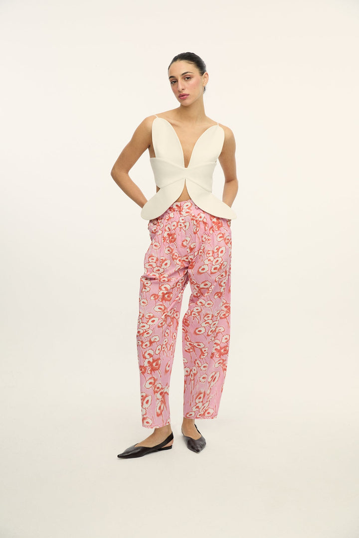 ELIO - PINK FLOWER PATTERNED LOOSE FIT PANTS - PINK