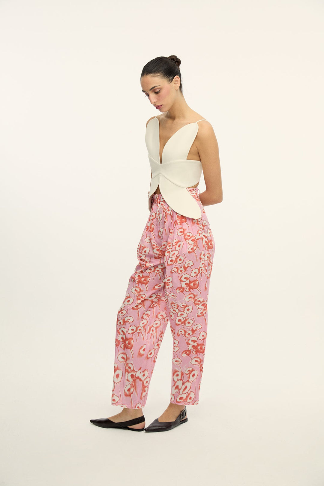 ELIO - PINK FLOWER PATTERNED LOOSE FIT PANTS - PINK