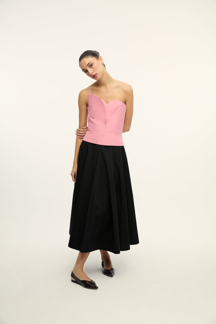 SICILY - Pleated Cotton-Poplin Midi Skirt - BLACK