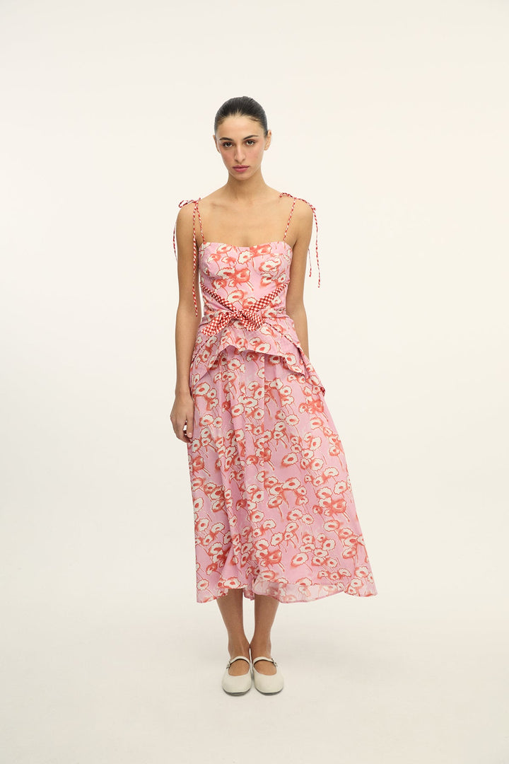 LEYA - DECONSTRUCTIVE CUT FRONT TIED LONG DRESS - PINK FLORAL
