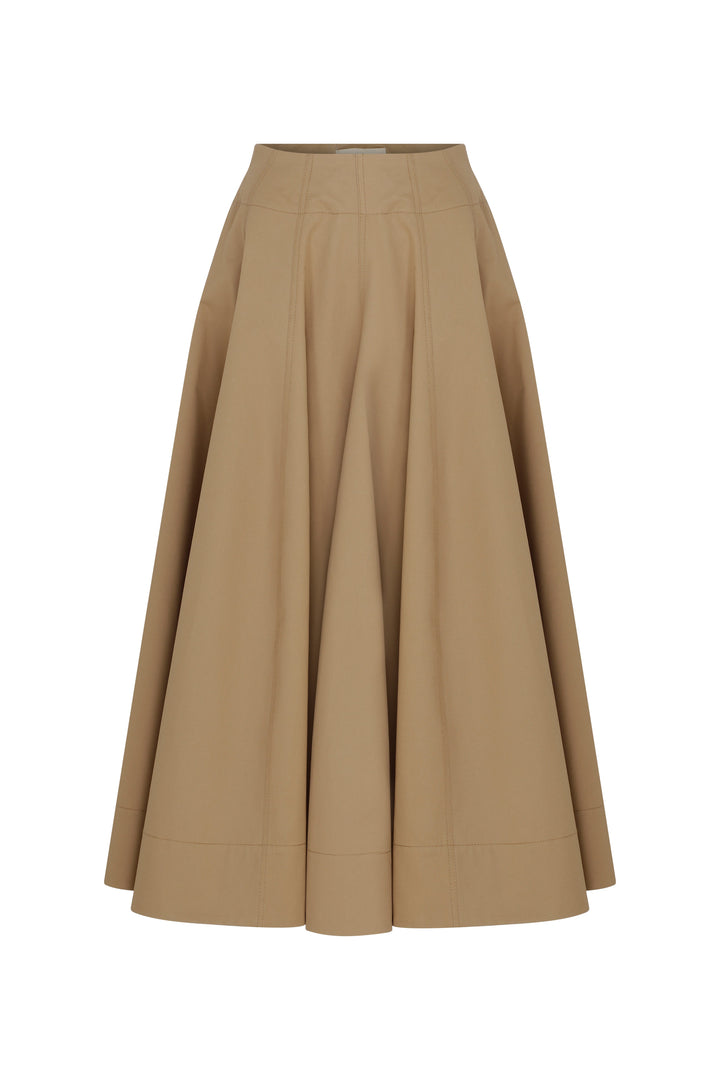 SICILY - Pleated Cotton-Poplin Midi Skirt Dark Beige