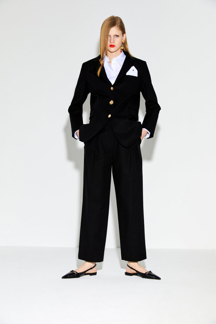 POCA - Belted Stretch Straight-Leg Pants Black