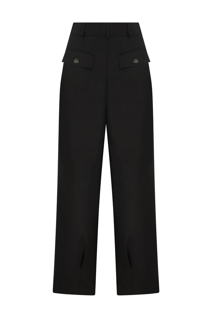 POCA - Belted Stretch Straight-Leg Pants Black