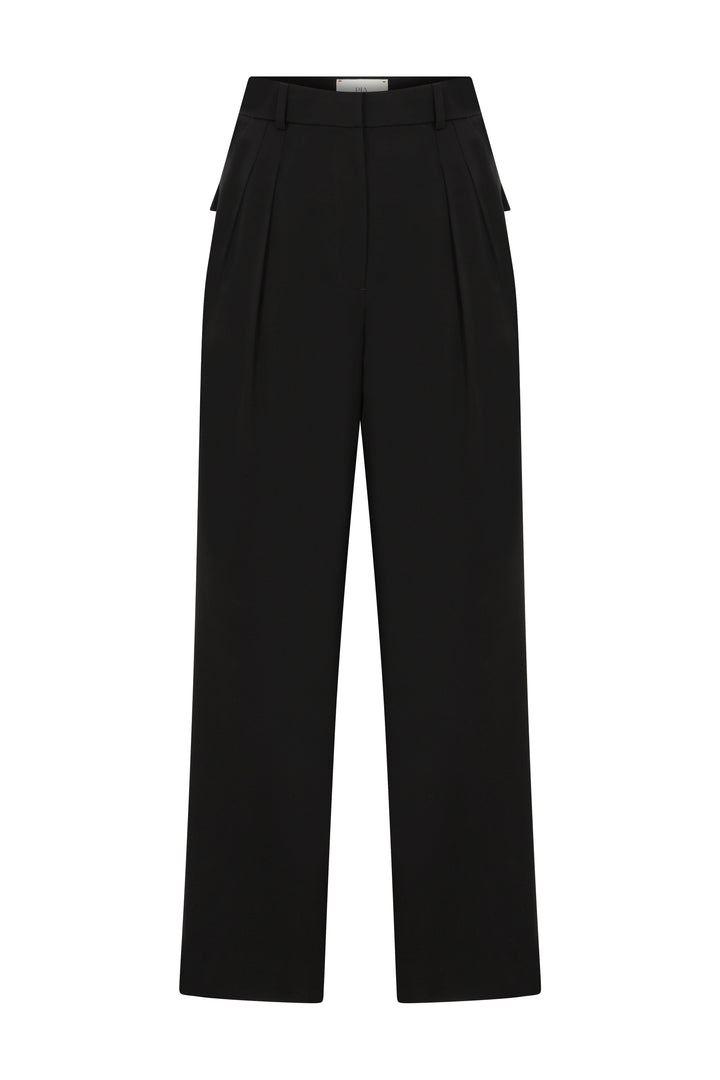 POCA - Belted Stretch Straight-Leg Pants Black