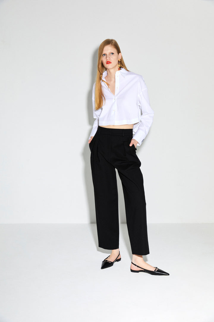 POCA - Belted Stretch Straight-Leg Pants Black