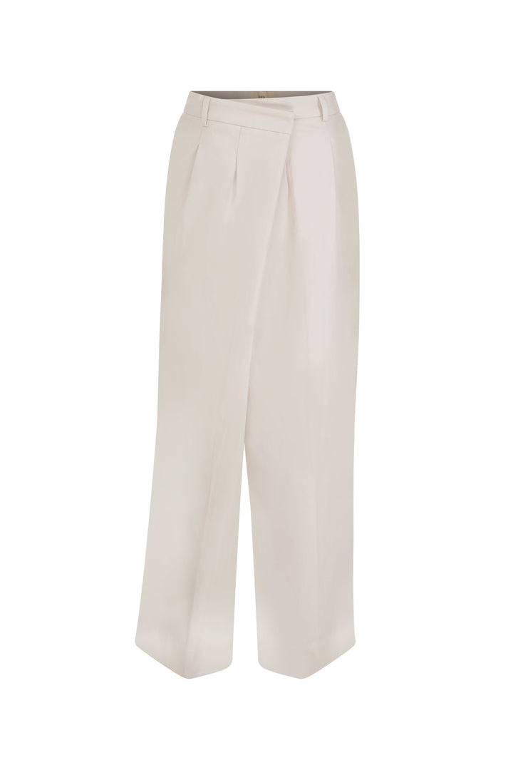 Neptune - Ecru Cotton Twill Wideleg Pants