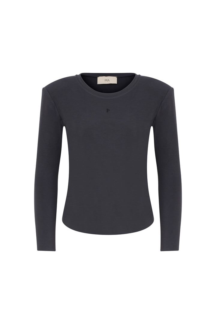 Jupiter - Anthracite Long Sleeve T-Shirt With Shoulder Pads