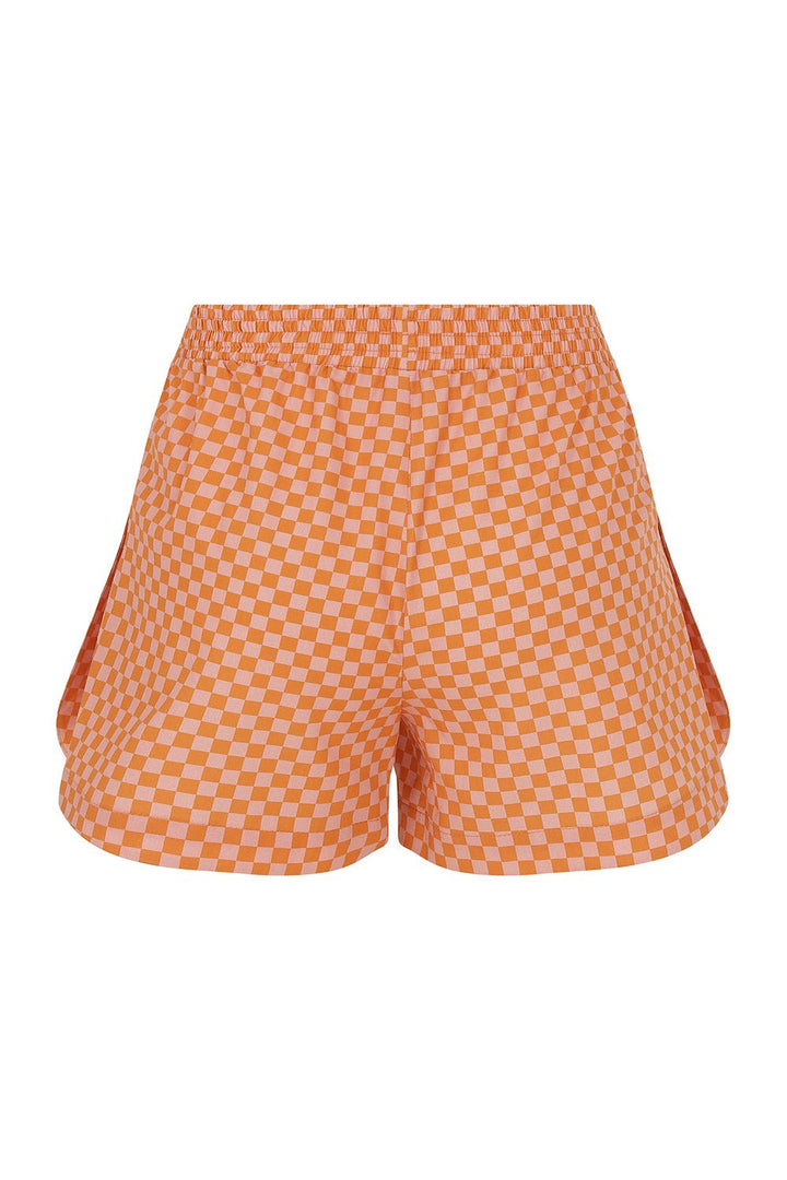 Marcela - Elasticated Waistbanded Checked Cotton Short