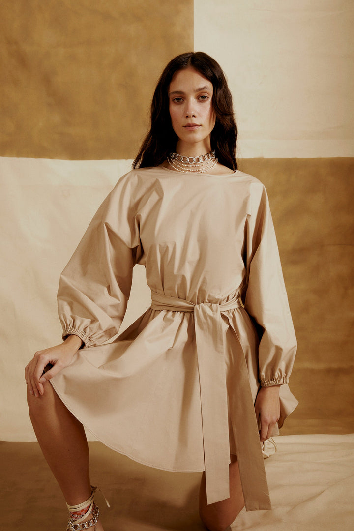 Ria - Elasticated Cuff Long Sleeve Flattering Dress