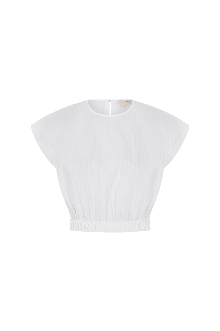 Tia - Round Neck White Crop Top