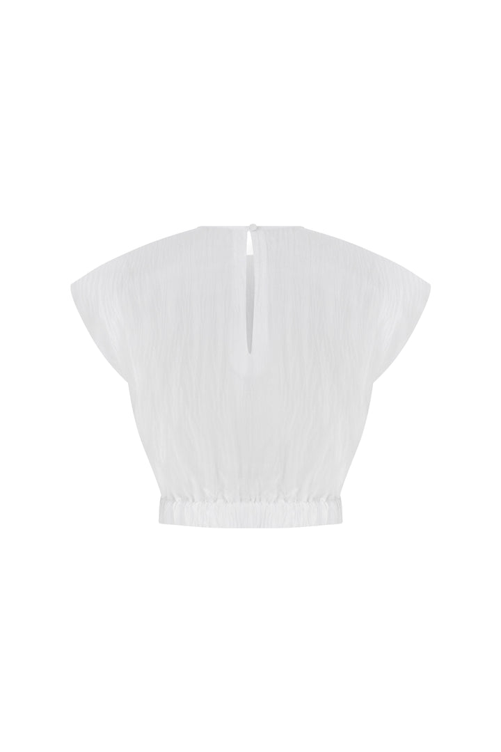 Tia - Round Neck White Crop Top