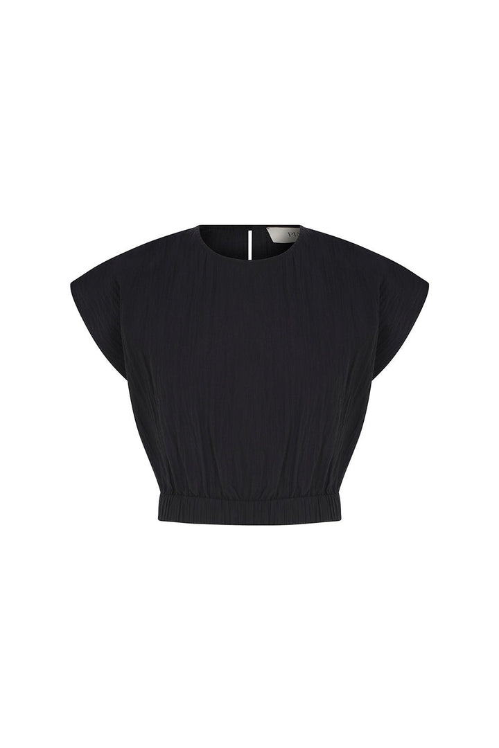 Tia - Round Neck Black Crop Top