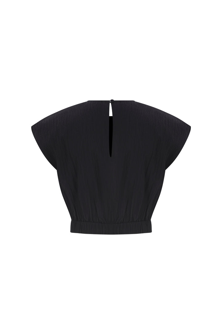 Tia - Round Neck Black Crop Top