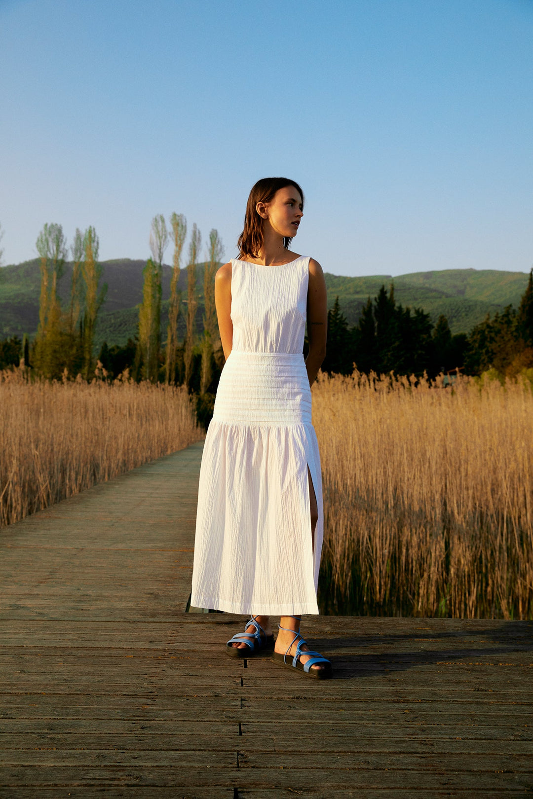 BRUNA - Open Back Midi White Dress