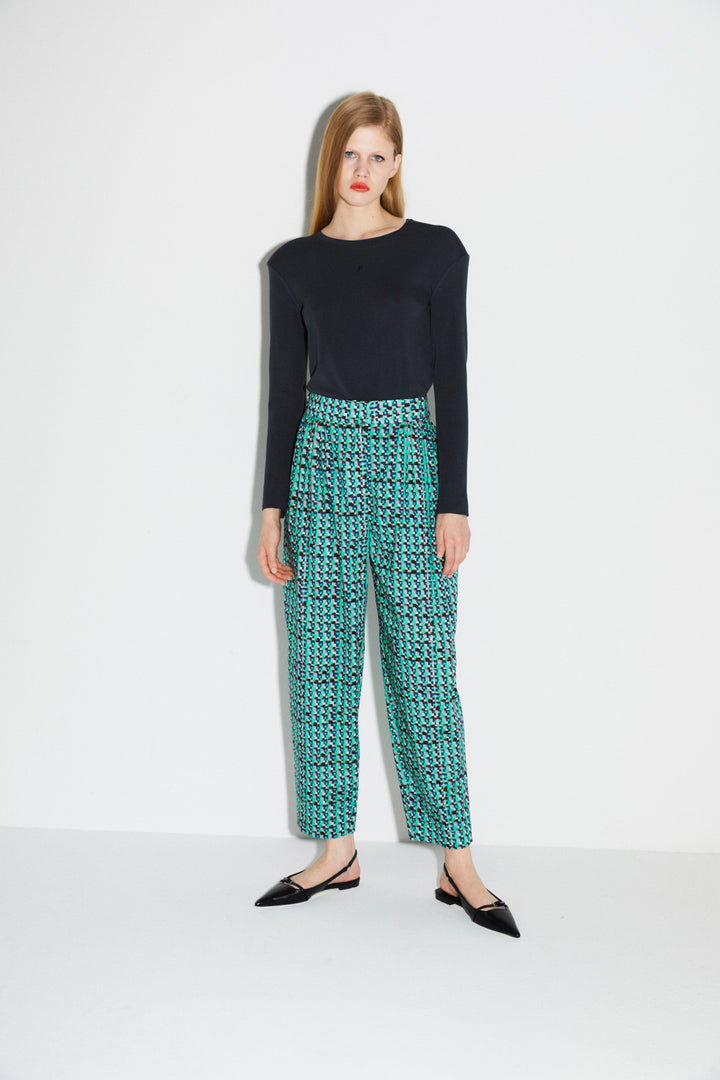 YAZ - Geometric Printed Ankle Length Pants With Side Pockets