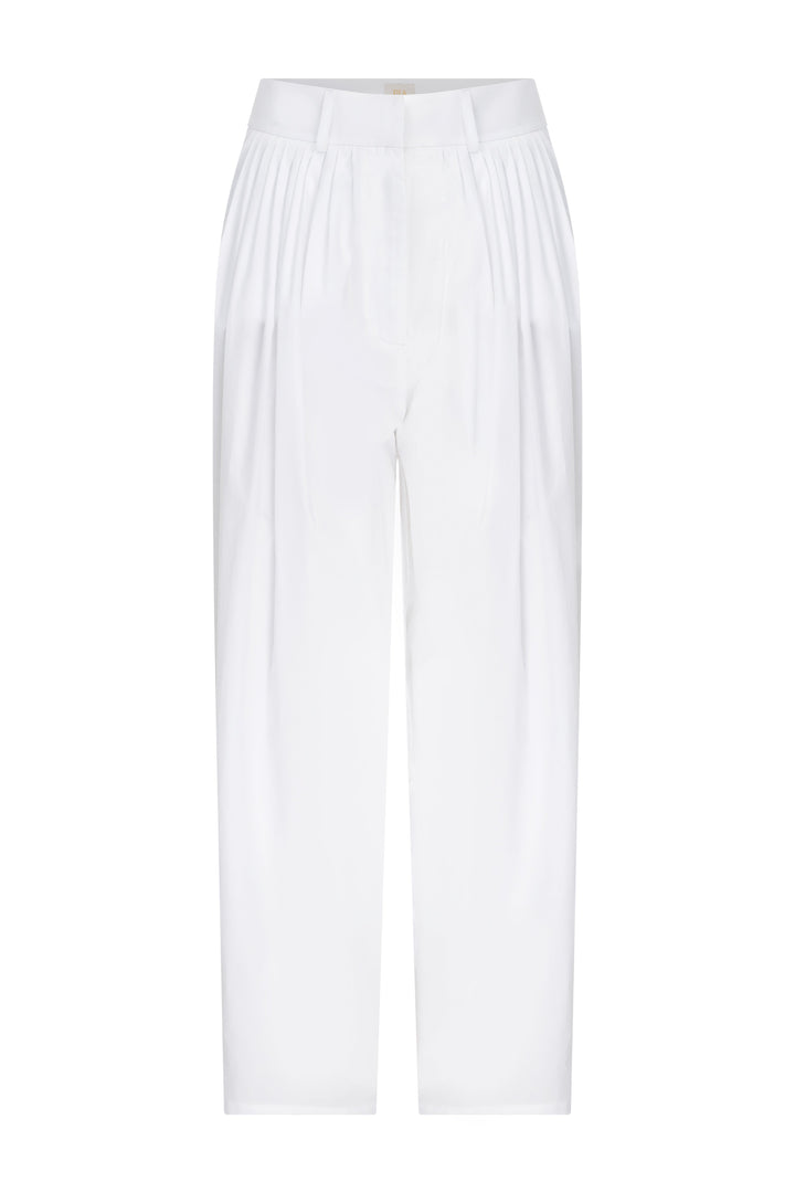 JONATHAN - Pleated Wide Leg Pants White