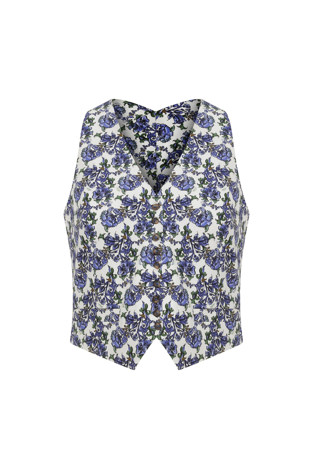 Patty - Cotton Halterneck Ecru Printed Vest