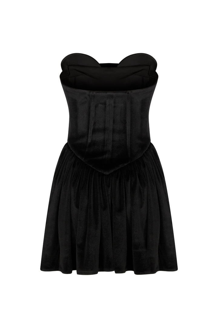 LEYLA - BLACK VELVET MINI STRAPLESS DRESS