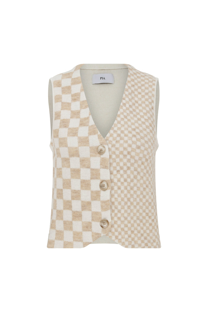 Larry - Ecru Checked Wool Blend Vest