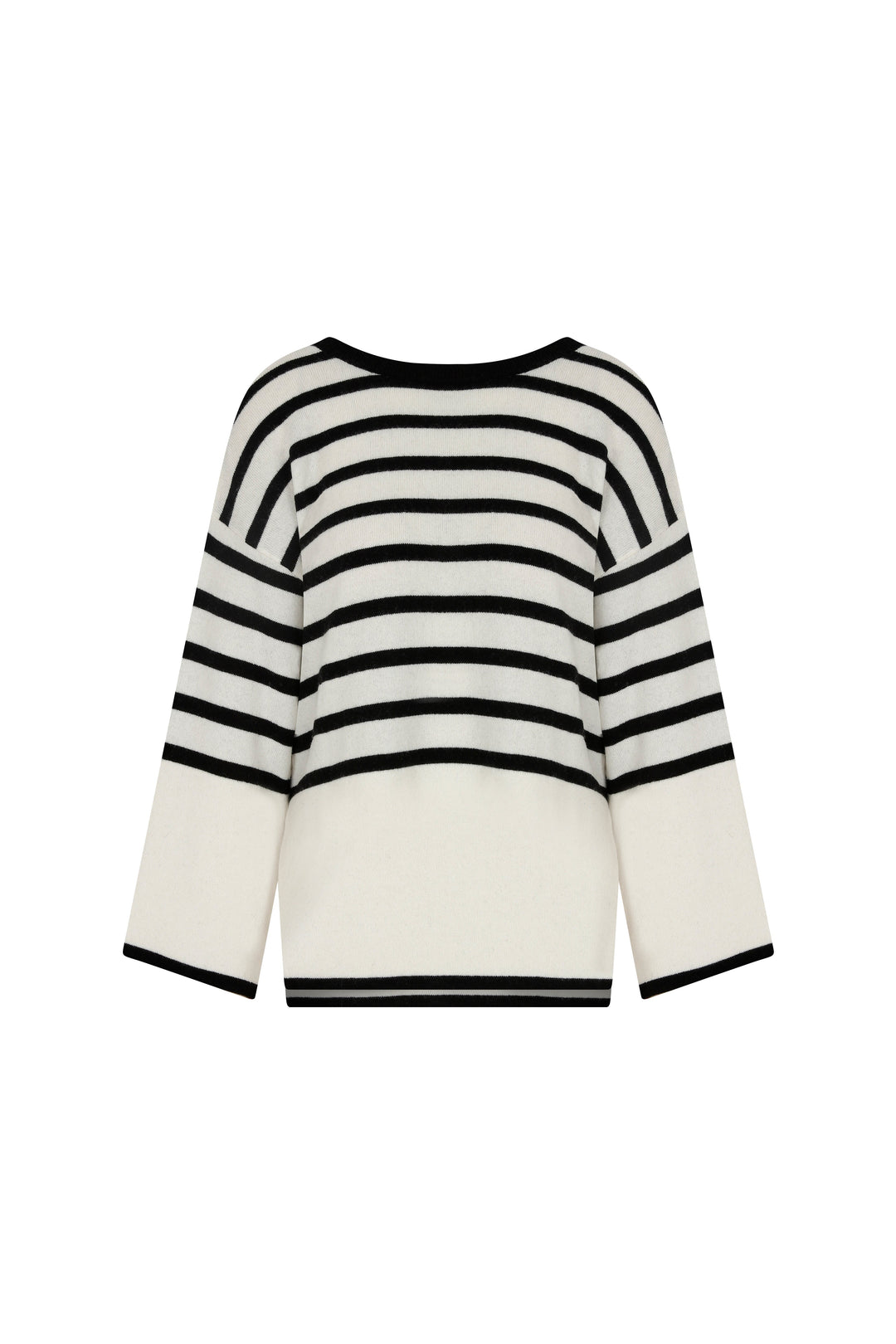 Tete - Open Back Cashmere Blended White & Black Striped Sweater