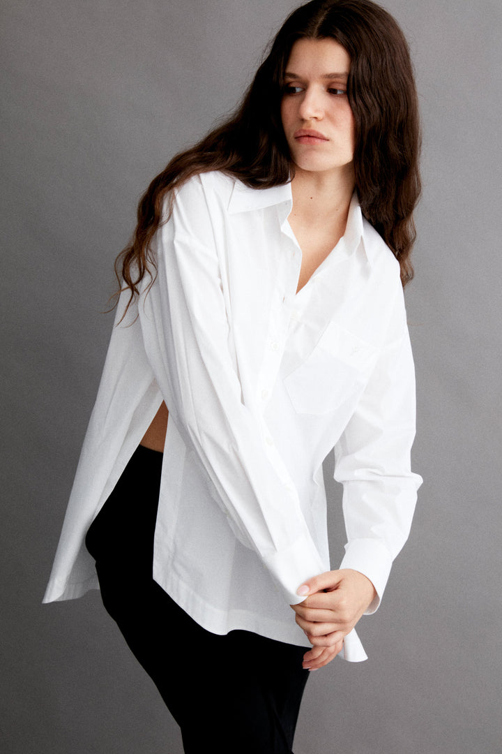 Snopy - White Poplin Shirt With Embroidered P Logo On The Chest