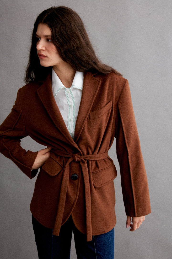 MAFALDA - OVERSIZED BELTED WOOL JACKET - CINNAMON