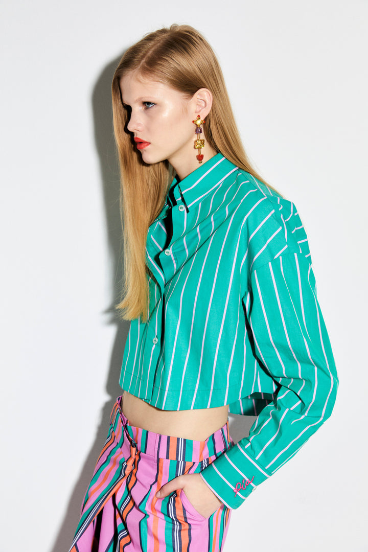 Mercury - Stripes Cotton-Poplin Cropped Shirt