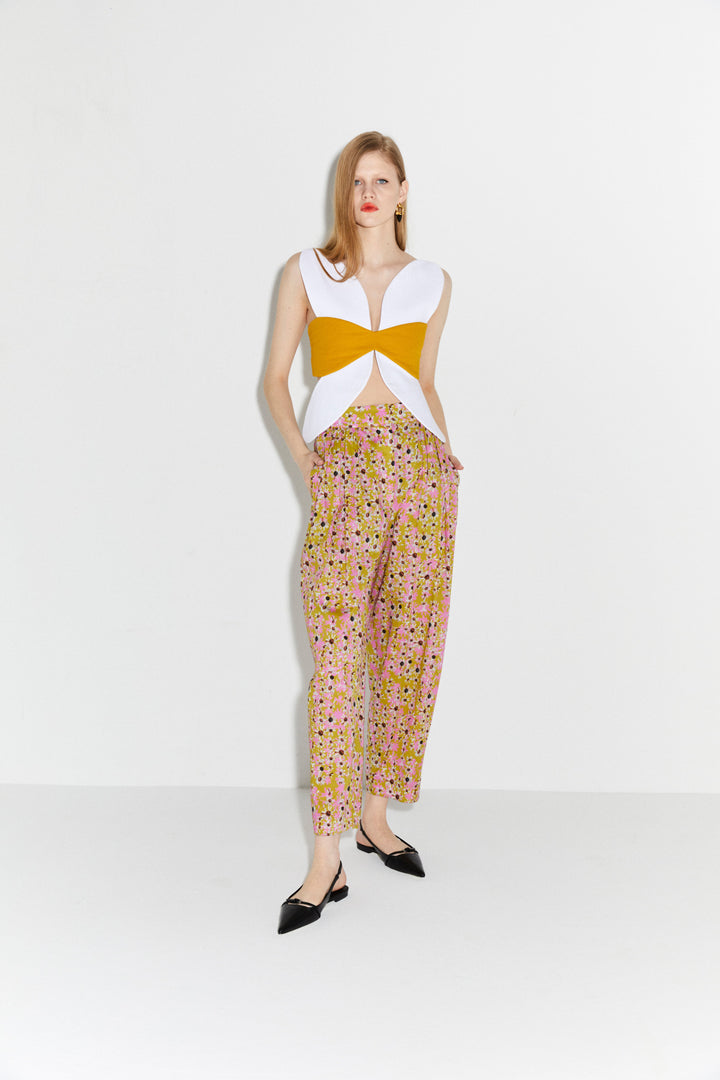 YAZ - Ankle Length Pants With Side Pockets - YELLOW  Daisy Print