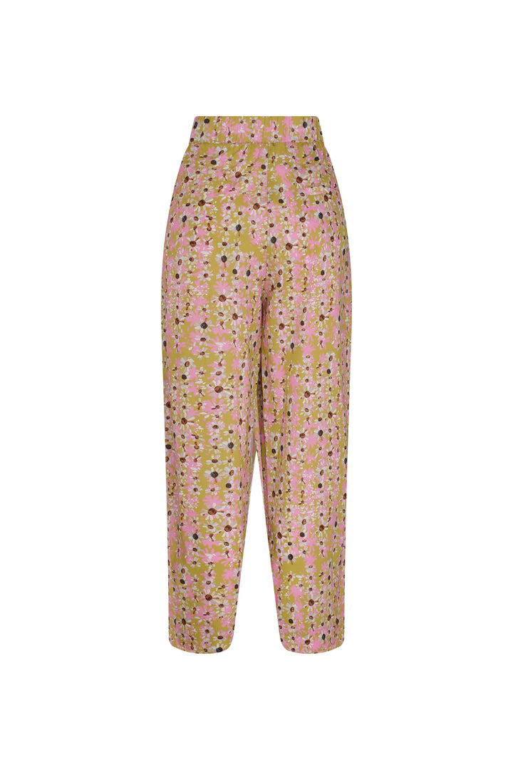 YAZ - Ankle Length Pants With Side Pockets - YELLOW  Daisy Print