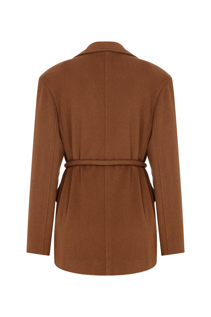 MAFALDA - OVERSIZED BELTED WOOL JACKET - CINNAMON