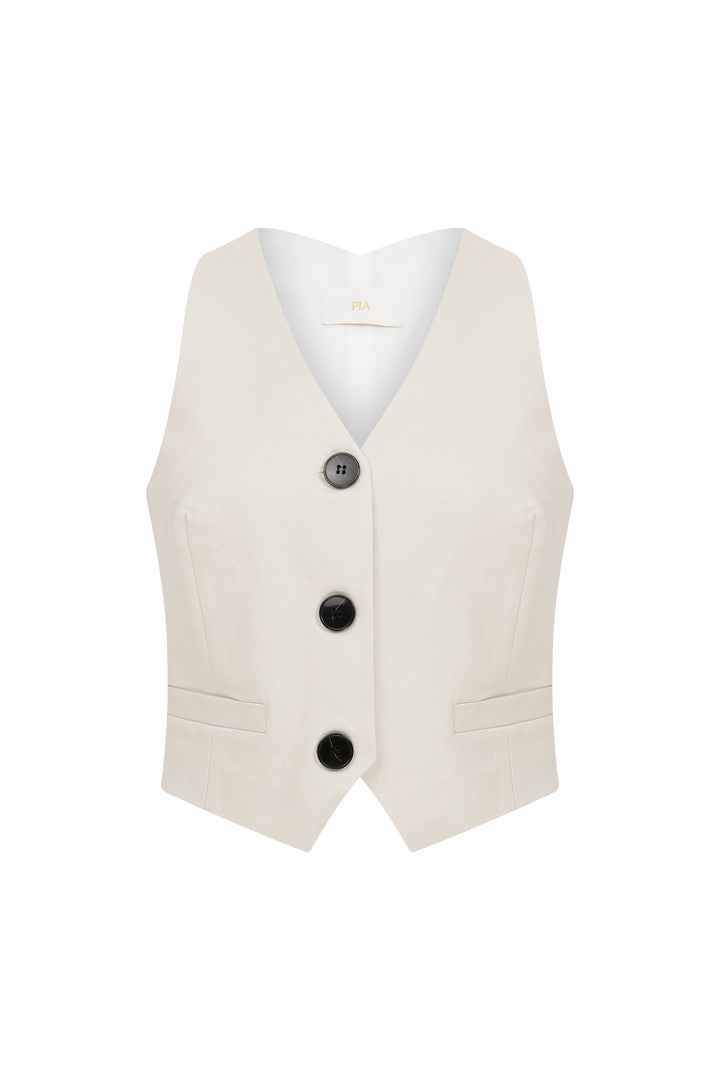 Clara - Daisy Open-Back Waistcoat Ecru