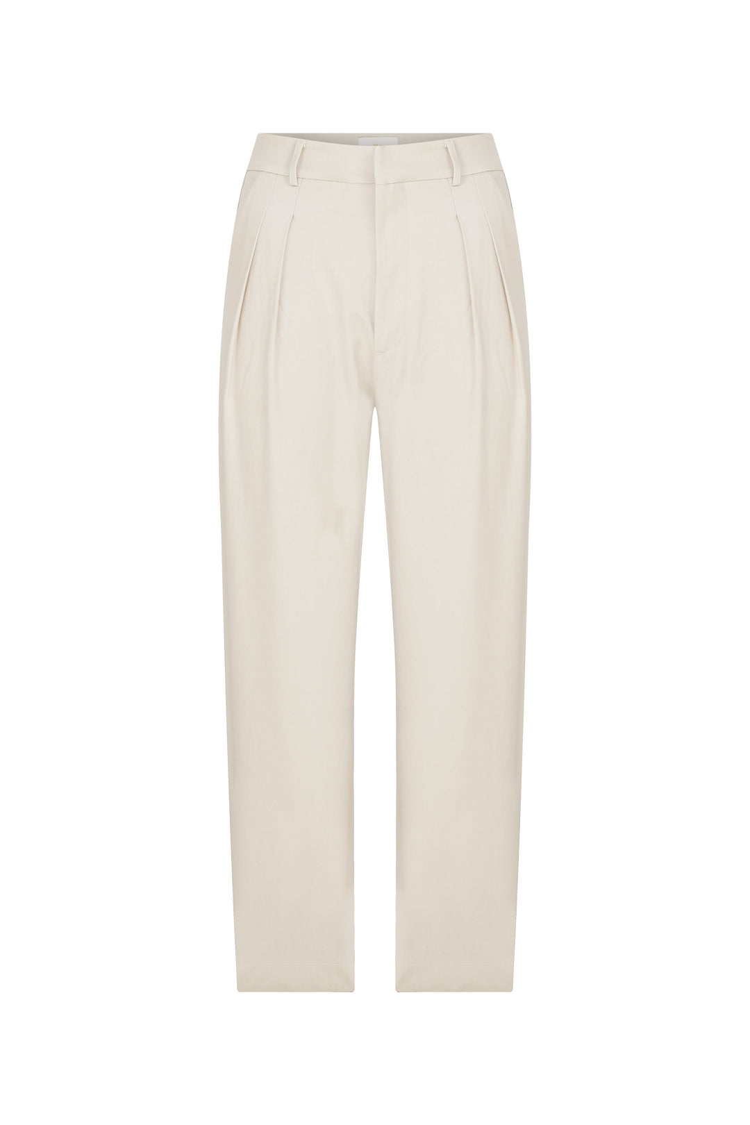 Poca - Ecru Belted Stretch Straight-Leg Pants