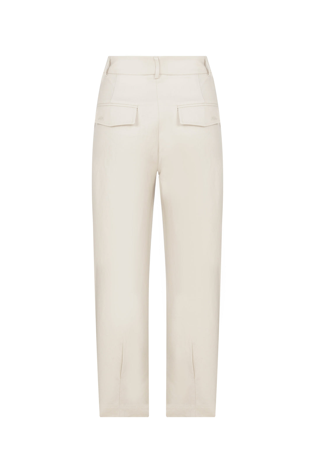 Poca - Ecru Belted Stretch Straight-Leg Pants