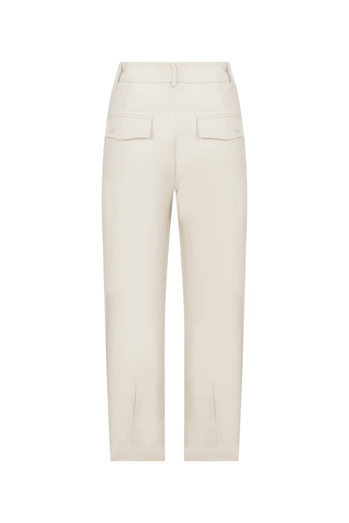 Poca - Ecru Belted Stretch Straight-Leg Pants